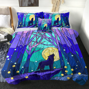 Roaring Wolf In Jungle Night Illustration SWBD4438 Comforter Set