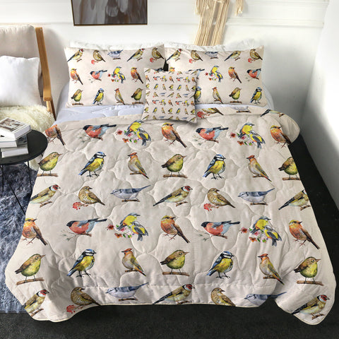 Image of Multi Colorful Bird Collection Cream Theme SWBD4446 Comforter Set