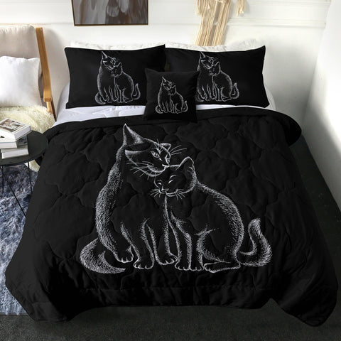 Image of Loving Cats White Sketch Black Theme SWBD4513 Comforter Set