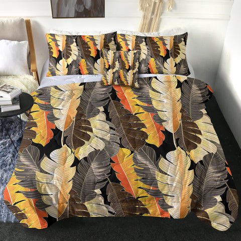 Image of Summer Earth Tone Orange Brown Monstera Leaves SWBD4517 Comforter Set