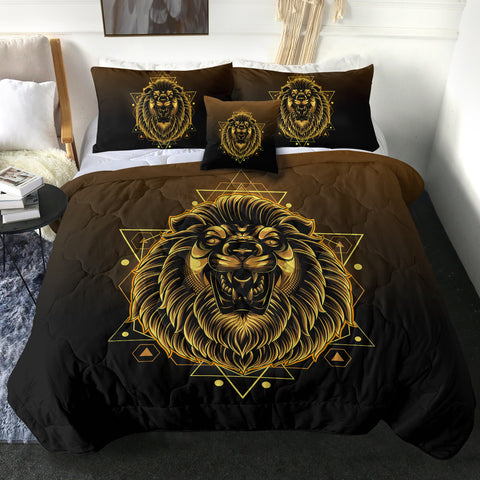Image of Modern Golden Lion Zodiac Black Theme SWBD4529 Comforter Set