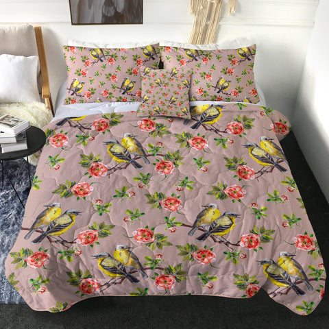 Image of Couple Sunbird and Pink Flowers SWBD4533 Comforter Set
