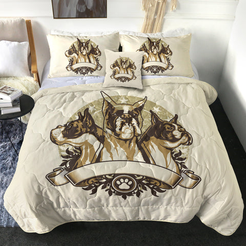 Image of Retro Golden Three Heads Bulldogs Old School Style SWBD4535 Comforter Set