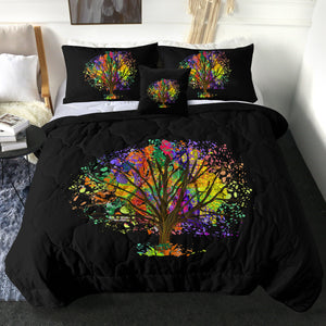 Multicolor Big Tree Black Theme SWBD4577 Comforter Set