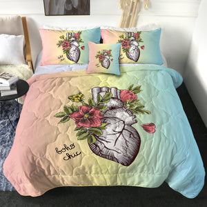 Boho Chic Vintage Floral Heart Sketch SWBD4578 Comforter Set