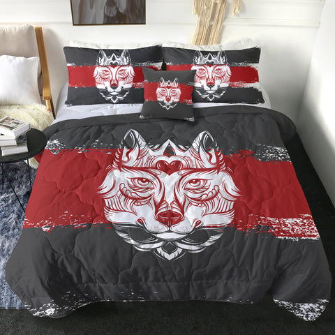 Image of Vintage Wolf Grey & Red Brush SWBD4582 Comforter Set