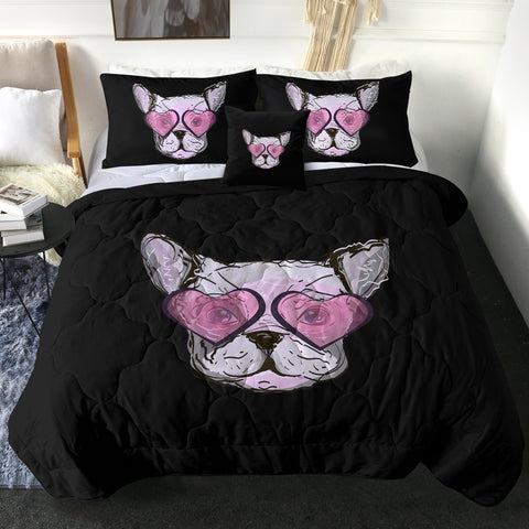 Image of Pink Heart Sunglasses Pug SWBD4588 Comforter Set