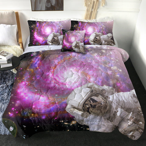 Image of Pink Purple Galaxy Astronaut Theme SWBD4591 Comforter Set
