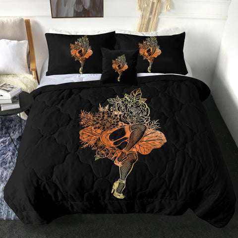 Image of Gradient Yellow & Orange Lady In The Flowers SWBD4602 Comforter Set