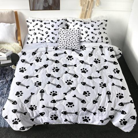 Image of B&W Cute Fish Bone & Dog Footprint Monogram SWBD4605 Comforter Set