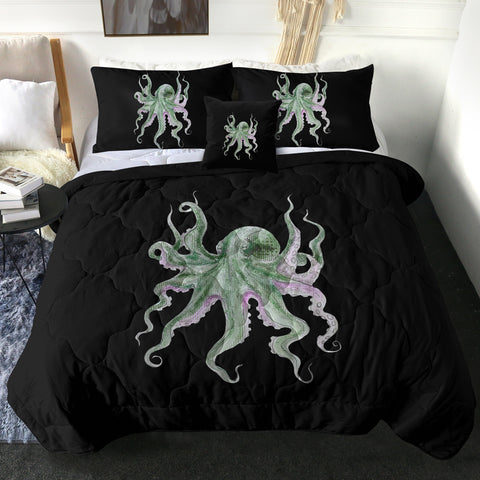 Image of Purple Green Octopus Black Theme SWBD4660 Comforter Set