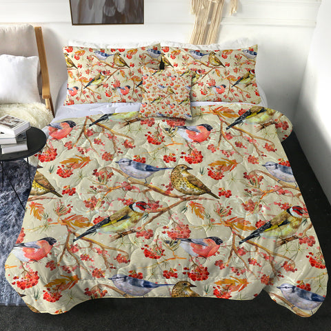 Image of Flowers & Sunbirds Cream Theme SWBD4664 Comforter Set