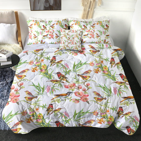 Image of Brown Sunbirds & Pink Flowers SWBD4731 Comforter Set