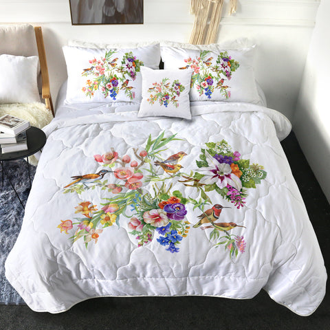 Image of Multi Flowers & Sunbirds White Theme SWBD4732 Comforter Set