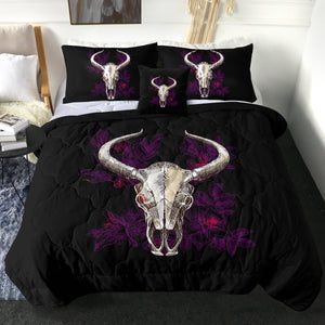 Vintage Dark Purple Floral Buffalo Skull SWBD4733 Comforter Set