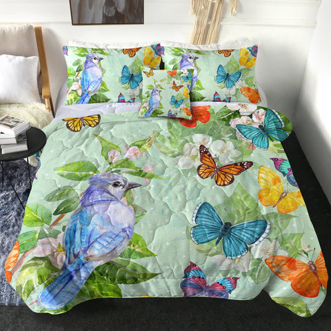 Image of Watercolor Big Blue Sunbird & Colorful Butterflies SWBD4739 Comforter Set