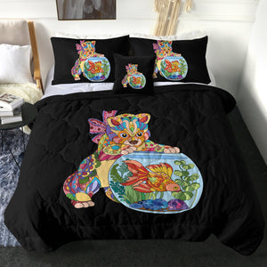 Colorful Geometric Cat & Fishbowl SWBD4743 Comforter Set