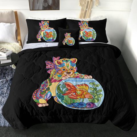Image of Colorful Geometric Cat & Fishbowl SWBD4743 Comforter Set