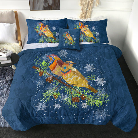 Image of Colorful Geometric Sunbirds In Snow Navy Theme SWBD4745 Comforter Set