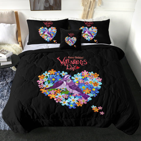 Image of Blue Couple Sunbird In Floral Heart - Valentine's Day SWBD4746 Comforter Set