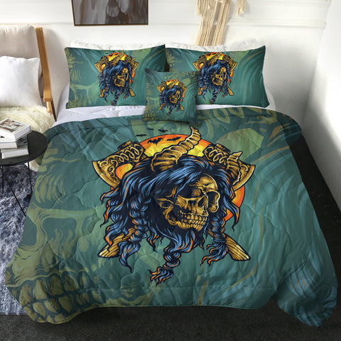 Image of Old School Gold Buffalo Skull Warrior SWBD4749 Comforter Set