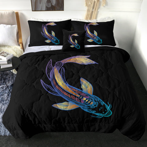 Image of Golden Gradient Blue Purple Fish Koi SWBD4755 Comforter Set