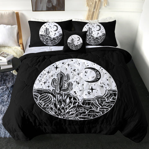 Image of B&W Gothic Cactus In Night Sketch SWBD5160 Comforter Set