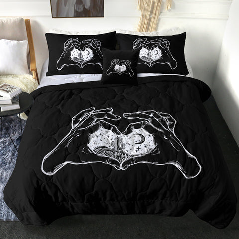 Image of B&W Heart Hands Night Cactus Sketch SWBD5161 Comforter Set