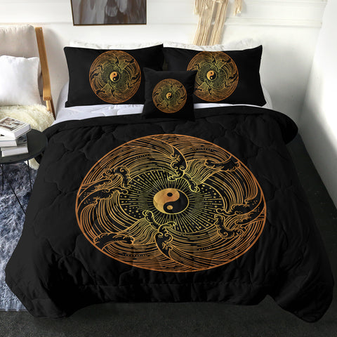 Image of Golden Circle Yin Yang Seamless Wave Pattern SWBD5162 Comforter Set
