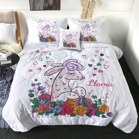 Image of Cute Llama In Colorful Flower Garden SWBD5163 Comforter Set