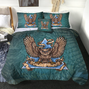 Old School Flying Owl Triangle Green Theme SWBD5173 Comforter Set
