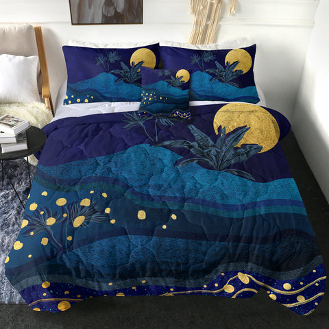 Image of Desert Night Screne Yellow Moon Navy Theme SWBD5175 Comforter Set