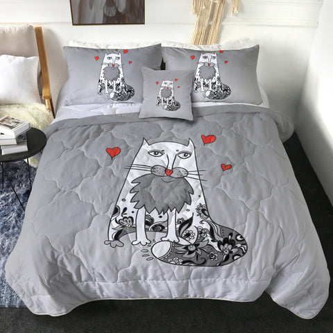 Image of Love Old Cat Grey Theme SWBD5177 Comforter Set