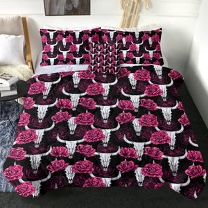 Multi Pink Roses & Buffalo Skull SWBD5186 Comforter Set