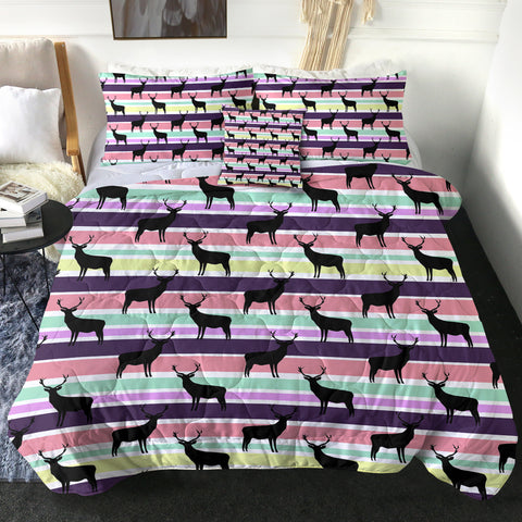 Image of Multi Black Deer Coloful Stripes SWBD5191 Comforter Set