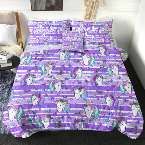 Image of Multi Unicorn Pink Stripes SWBD5196 Comforter Set