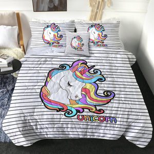 Pastel Sleeping Unicorn Head Stripes SWBD5200 Comforter Set