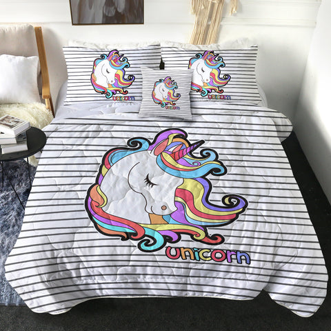 Image of Pastel Sleeping Unicorn Head Stripes SWBD5200 Comforter Set