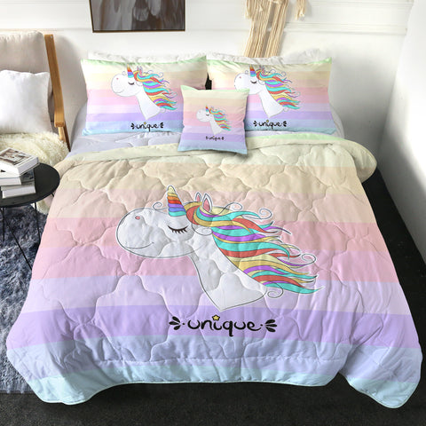 Image of Happy Colorful Unicorn Pastel Stripes SWBD5201 Comforter Set