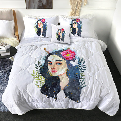 Image of Lady Night Flower Illustration SWBD5247 Comforter Set