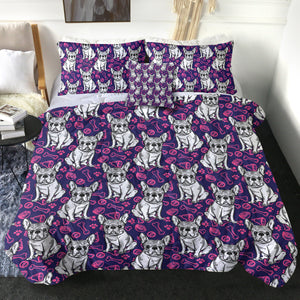 Multi Little Pug Cute Food Sketch Purple Theme SWBD5252 Comforter Set