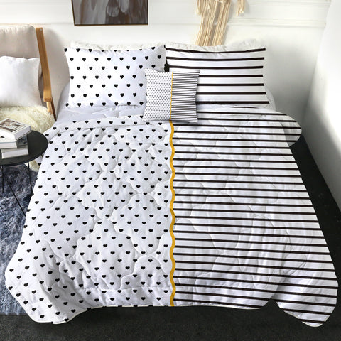 Image of B&W Multi Heart Dot & Stripes Golden Line SWBD5267 Comforter Set
