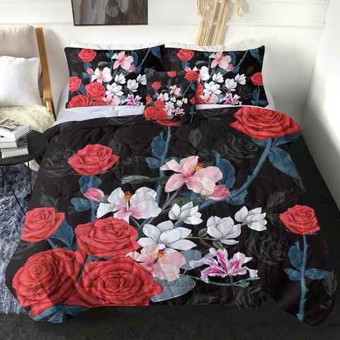 Image of Roses Black Shadow Theme SWBD5336 Comforter Set