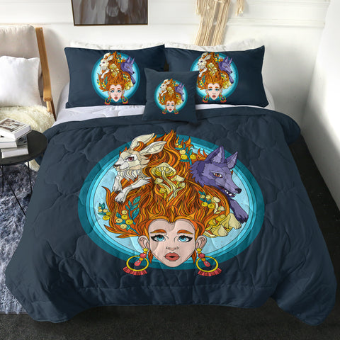 Image of Jungle Lady Rabbit & Wolf Illustration SWBD5337 Comforter Set