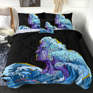 Modern Art - Face Waves Pink & Blue Illustration SWBD5338 Comforter Set