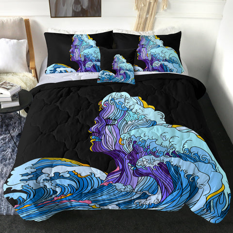 Image of Modern Art - Face Waves Pink & Blue Illustration SWBD5338 Comforter Set