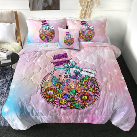 Image of Floral Butterflies Bottle Illustration Pastel Theme SWBD5350 Comforter Set