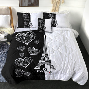 B&W Multi Heart & Eiffel Tower In Paris SWBD5352 Comforter Set