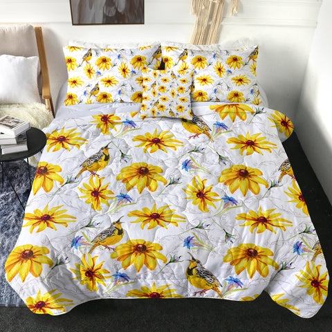 Image of Multi Yellow Aster Flowers & Sunbirds SWBD5353 Comforter Set