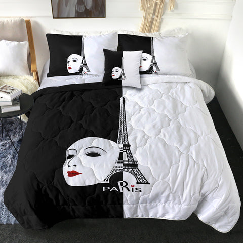Image of B&W Paris Eiffel Tower Face Mask Red Lips SWBD5448 Comforter Set
